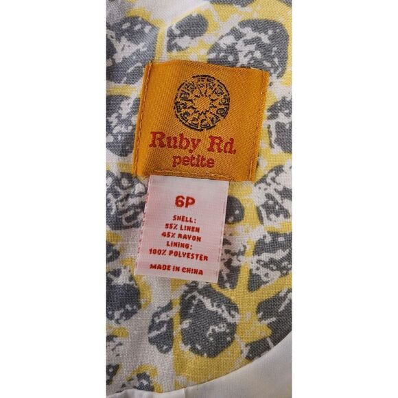 Ruby Rd. Beaded Notched V-Neck Floral Linen Shift Dress White Size 6P - Picture 8 of 8